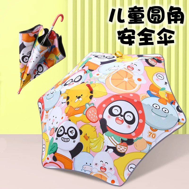 Детский зонт, безопасный зонт, закругленные углы, милый мультяшный медведь, прямой зонт, безопасное автоматическое открывание и закрывание зонта, зонт от дождя, взрывобезопасное черное покрытие