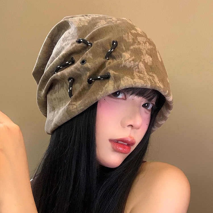 美式复古废土风堆堆帽秋冬新款帽子女大头围显脸小冷帽百搭包头帽|undefined