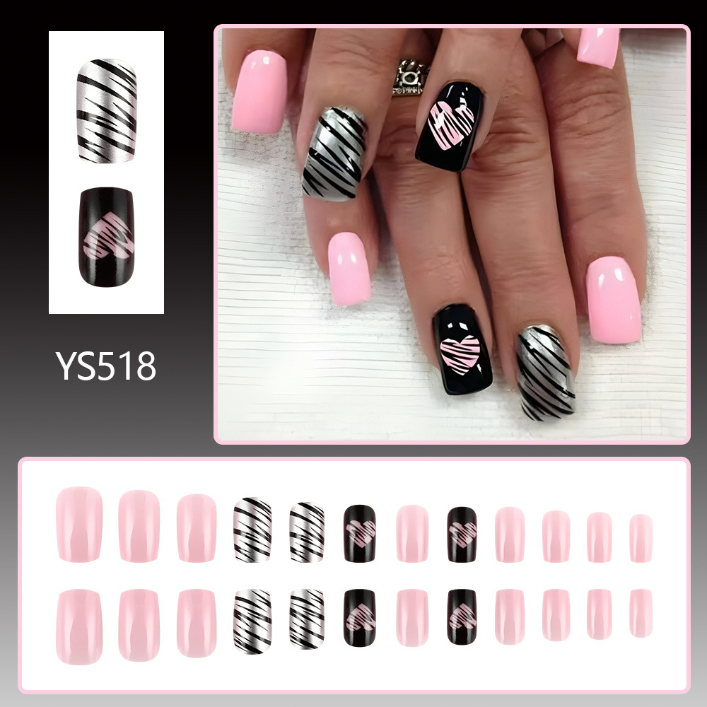 25g Weight press-on nails Nail Supplies Plastic Material Stripe, Heart Shape Pattern Stripe Heart Shape Plastic Press-on Nails 1