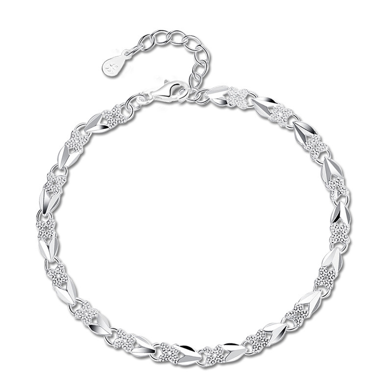 999 Sterling Silver Bracelet Women's Football Silver Bracelet Girlfriends Simple Student Clover Bracelet Birthday Gift for Girlfriend