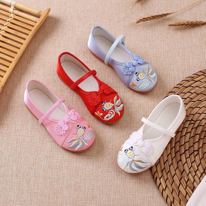 2021 Spring new pattern Cloth shoes children Embroidered shoes Old Beijing cloth shoes baby ancient costume Performances shoes girl Hanfu