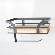 现货墙上木质收纳架卫浴上墙实木卫生纸架家用墙壁铁木结合卷纸架