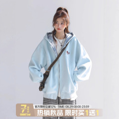 「CHANT2nd」韩系格子拼接腊肠狗刺绣外套女春秋慵懒宽松卫衣开衫