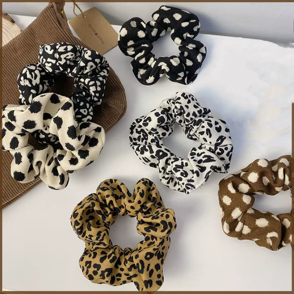 Autumn and Winter Retro Leopard Print Polka Dot Scrunchie Simple Adult Personality Hair Tie Elastic Band Earthy Girl Hair Accessory Ins