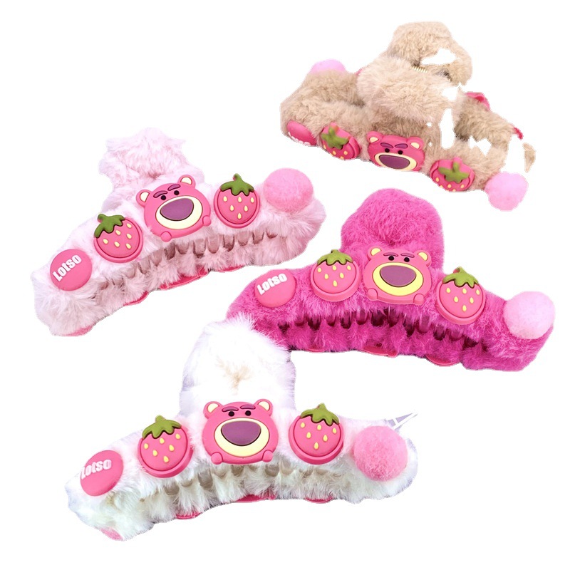 Felpa colgando Bola de piel pajarita horquilla de dibujos animados animal fresa oso piel pelo Clip 2 yuanes Shangchao accesorios para el cabello accesorios para la cabeza