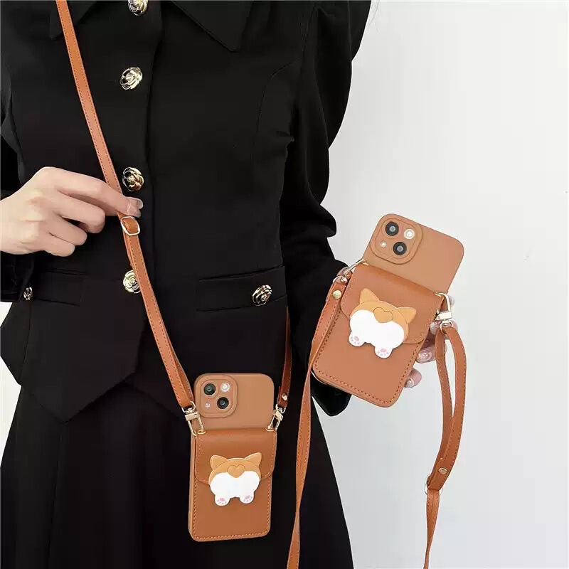 ins Corgi butt card holder for Huawei p30/p60e phone case mate50pro crossbody honor 80pro