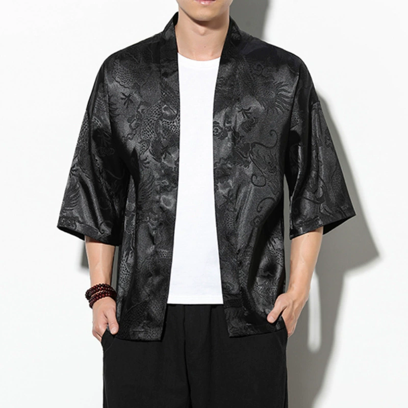 Пятно летом китайский стиль ледяной шелк кардиган с рисунком дракона