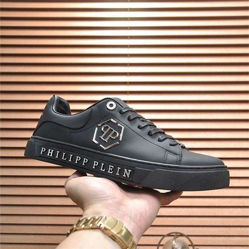 2026 Stylish and Trendy Sports White Sneakers, Trendy Brand Pp Casual Round-Toe Crocodile Pattern Men's Shoes, Genuine Leather Sneakers