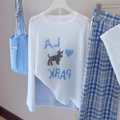 猫レタープリント白日焼け止め長袖Tシャツ女性用2025夏新作空調ブラウス薄手トップ
