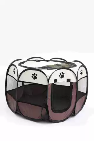 Octagonal Cage Fence Pet Cloth Tent Easy Storage Cat Nest - Brown - View 1