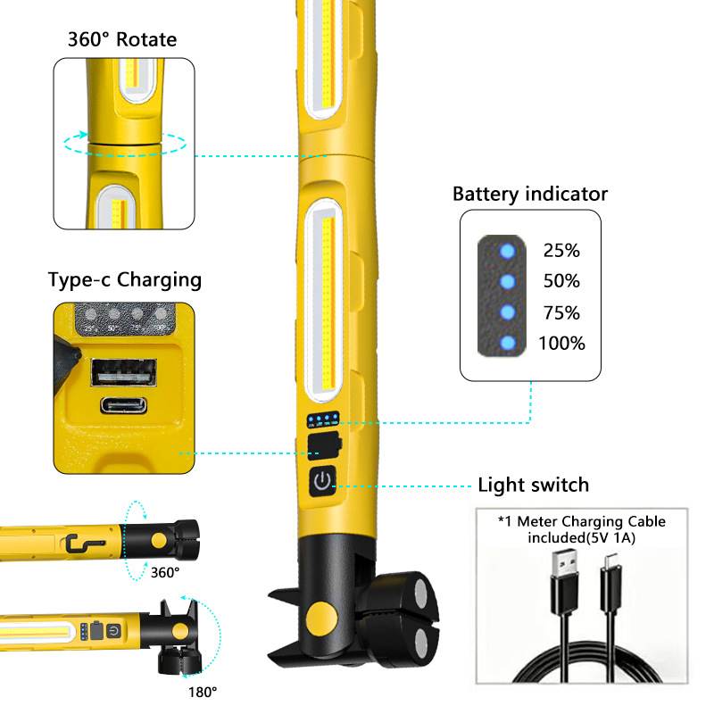 Cross-border emergency COB multifunctional magnetic repair work light 3000 lumens outdoor rechargeable hanging lighting lamp