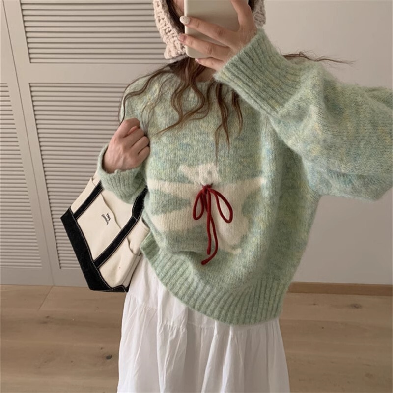 South Korea Sweater Loose Soft Waxy Milk Fufu Age-Reducing Cartoon Bear Tether Top Women's Autumn and Winter 2024 Sweater
