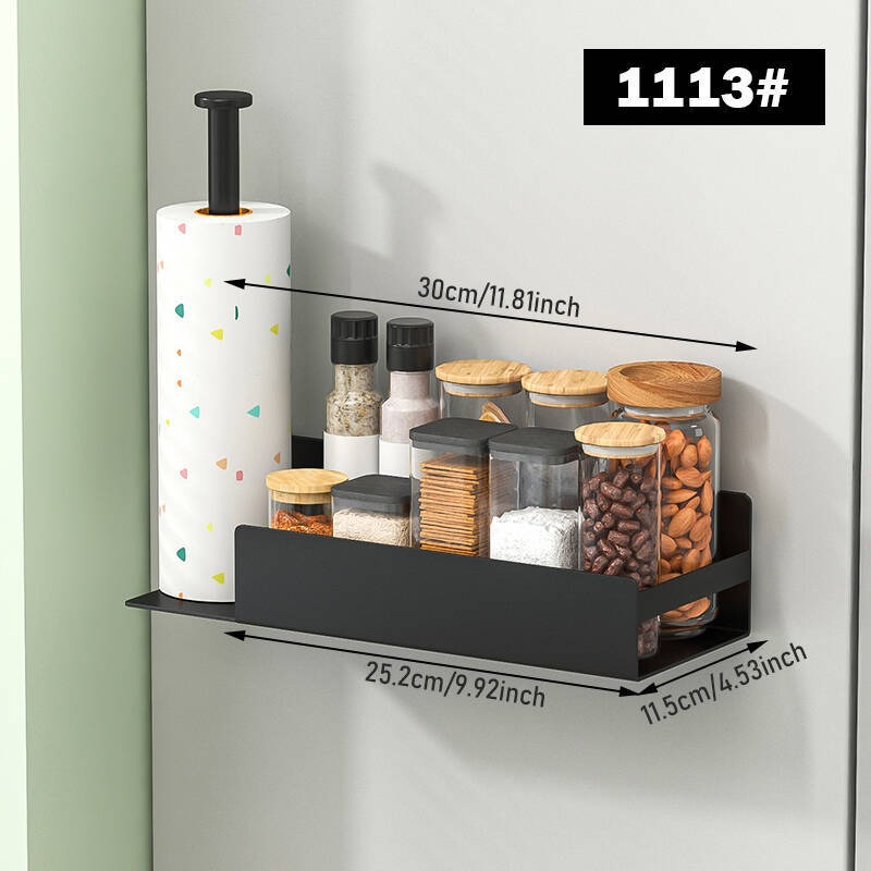 Estante de cocina Refrigerador de absorción magnética Colgante lateral Colgante de pared Estante de condimento de cocina Estante de toallas sin perforación Estante de película de preservación