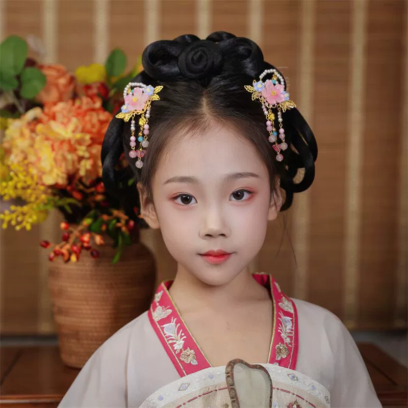 Children's hair accessory, hairgrip with tassels, Hanfu, flowered