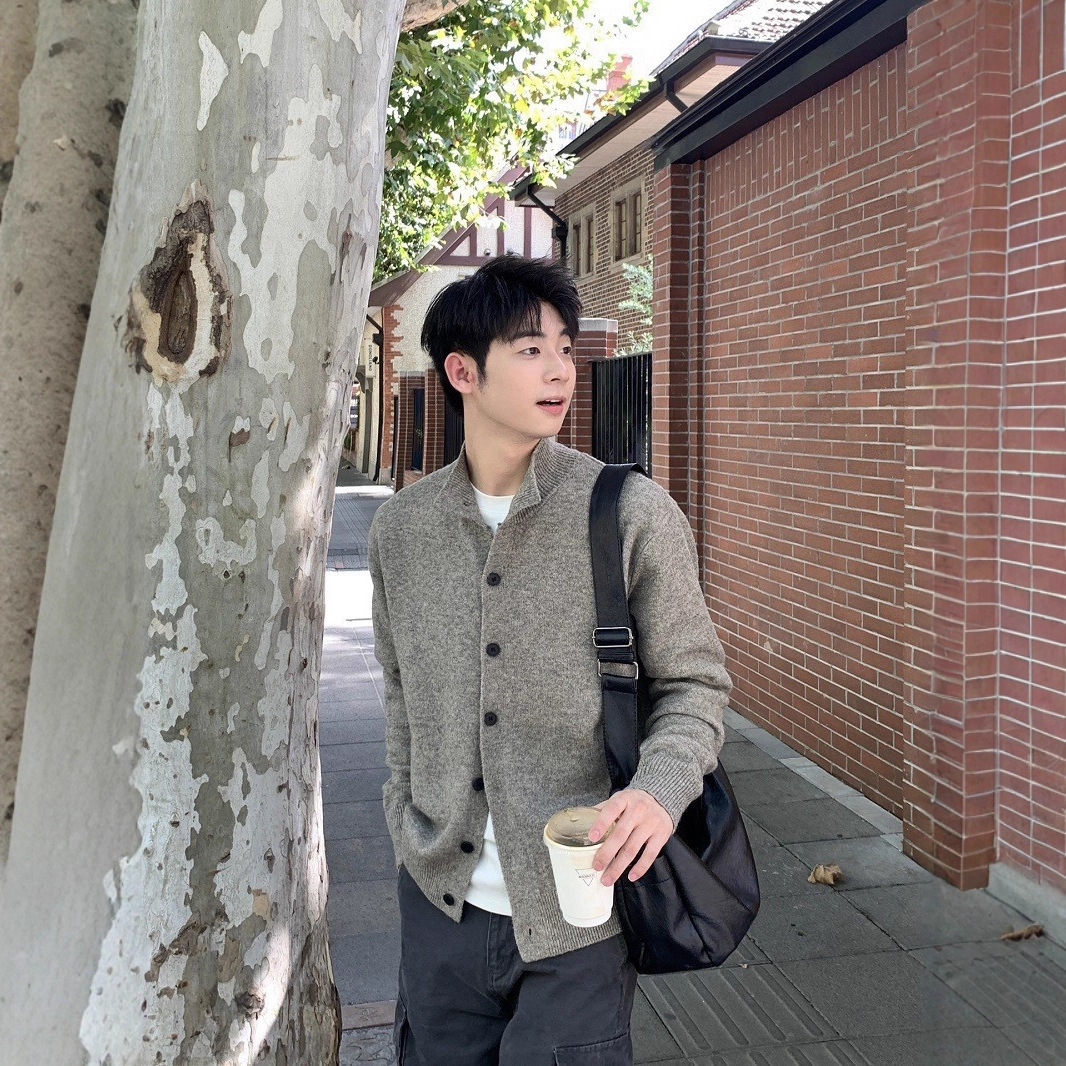 American Retro Half Turtleneck Button Cardigan Knitwear Men's Autumn and Winter Lazy Style High-End Casual Knitwear Jacket