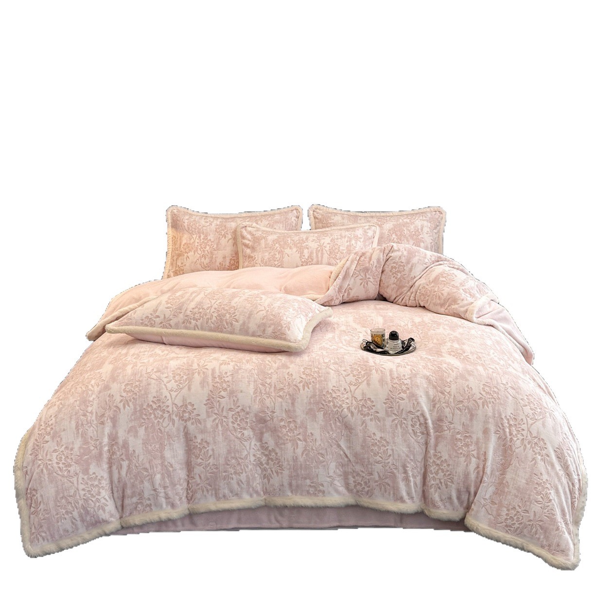 Cuatro piezas de cama de lana de leche tallada otoño y invierno doble edredón cubierta de brida de lana de coral sábanas gruesas de tres piezas