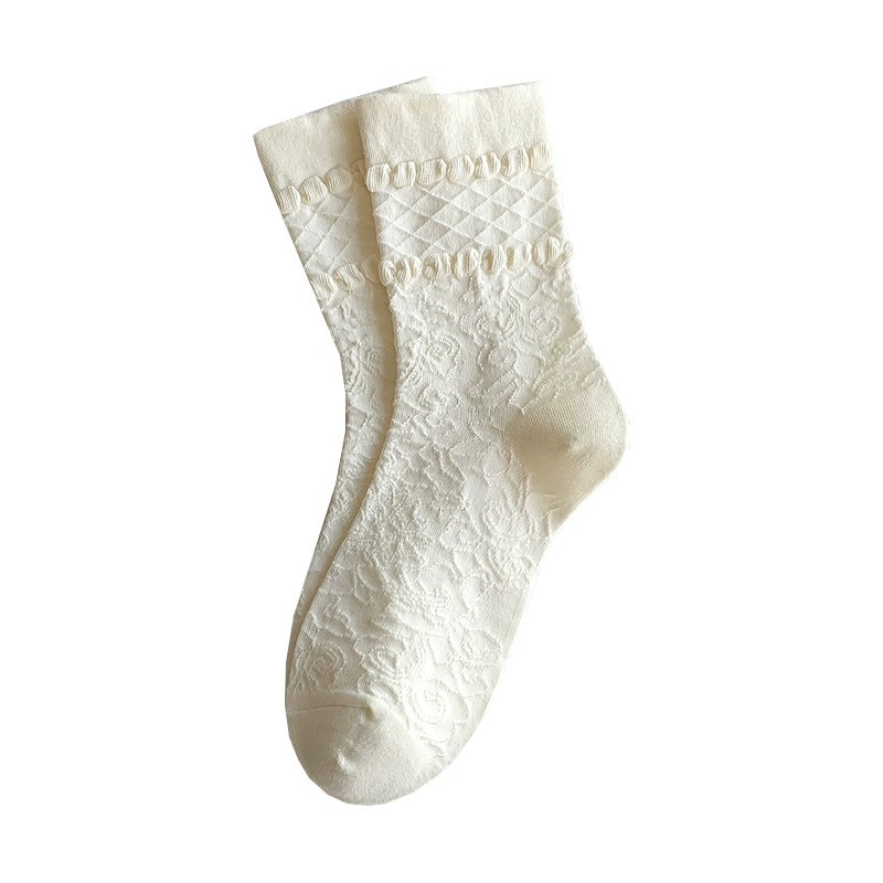 Three dimensional demi-season white brand Japanese cute knee socks, Lolita style, mid-length