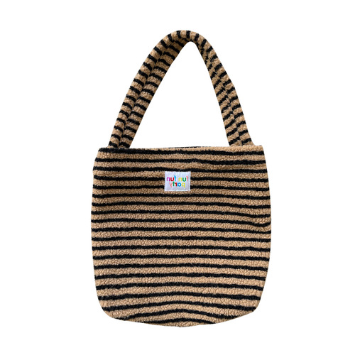 Korean Style Fashion Striped Color Block Plush Single Shoulder Bag Autumn/Winter New Arrival Large Capacity Tote Bag Women Commute Bag Student Bag