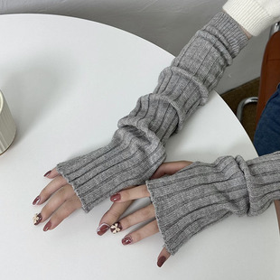 Spring and Autumn new warm oversleeve women's Korean-style open finger half finger gloves Japanese-style solid color fake sleeves hot girl arm protection