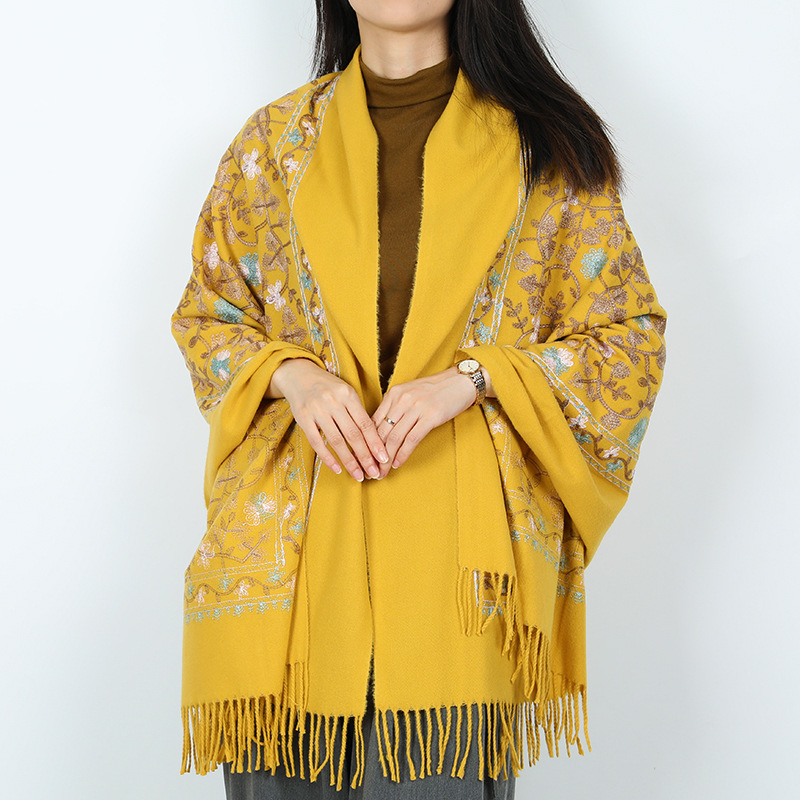 2024 nuevo bufandas de damas de estilo nacional flor flor flor floral gran chal turismo vestir con bordas con aire caliente