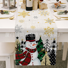 亚马逊热卖圣诞节桌旗欧式美式轻奢节日装饰桌旗金色雪花圣诞桌布