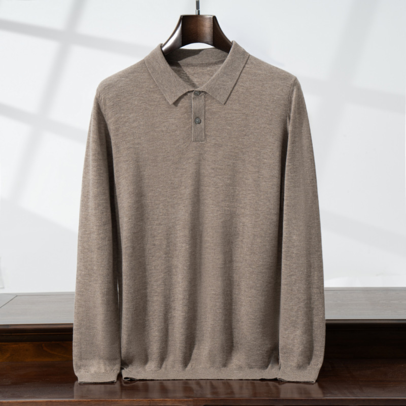 POLO Collar Wool Sweater 2025 Spring and Autumn New Men's Flat Base Shirt Middle-aged Business Loose Pullover Sweater