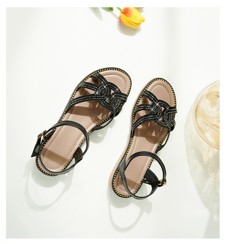 Sandal nữ quai chữ V đế bệt mềm hở mũi thoáng khí — màu đen chi tiết 23