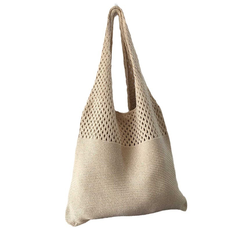 Transfronteriza de estilo coreano chic simple retro hueco de punto bolsa de hombro Portátil Bolsa de lana bolsa versátil bolsa para niñas