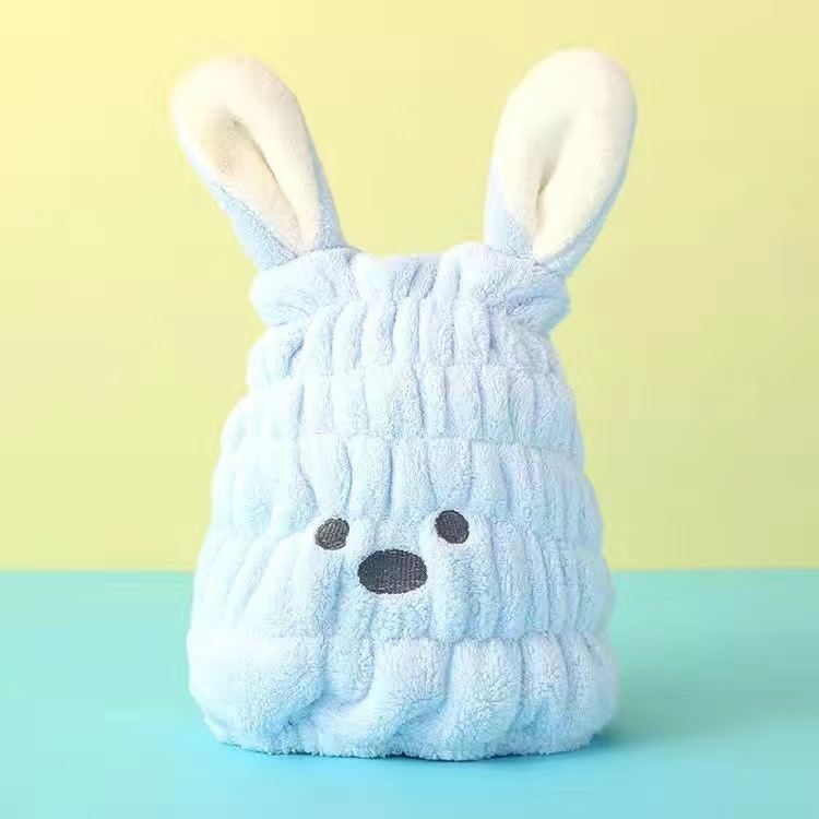 Niños sombrero de cabello seco al por mayor lindo sombrero de baño de conejo de dibujos animados bolsa de coral toallas elásticas para el cabello