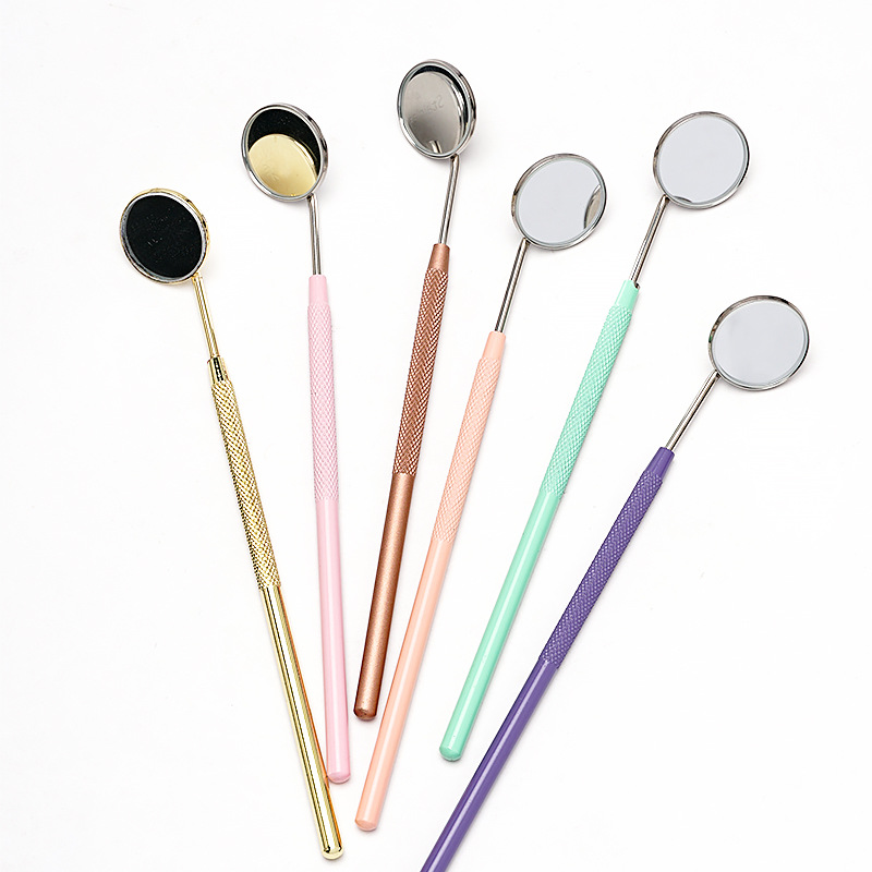 En stock herramientas de belleza espejo de pestañas espejo redondo pequeño Injerto de pestañas falsas espejo de maquillaje de acero inoxidable dentista espejo oral