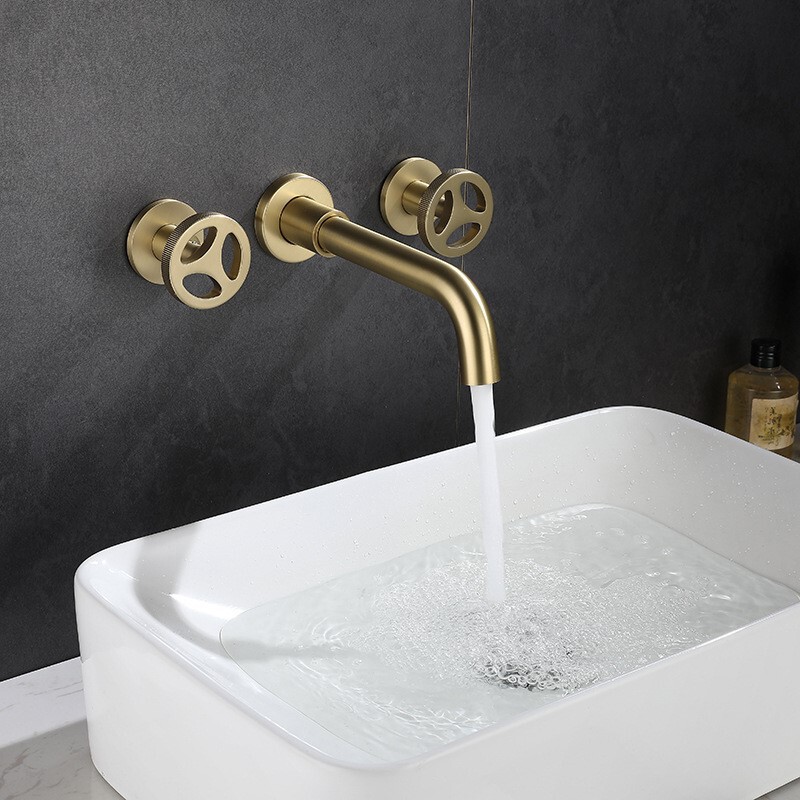 In-wall type double-handle double-control hot and cold wall installation embedded wall concealed washbasin wash basin faucet industrial wind basin faucet