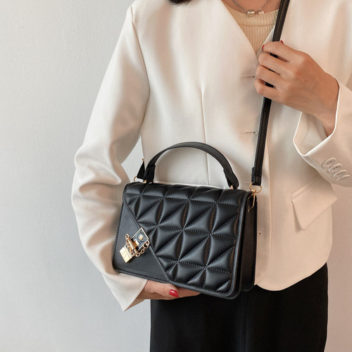 New retro solid color small bag  autumn fashion embossed crossbody bag Western rhombus simple handheld women's bag