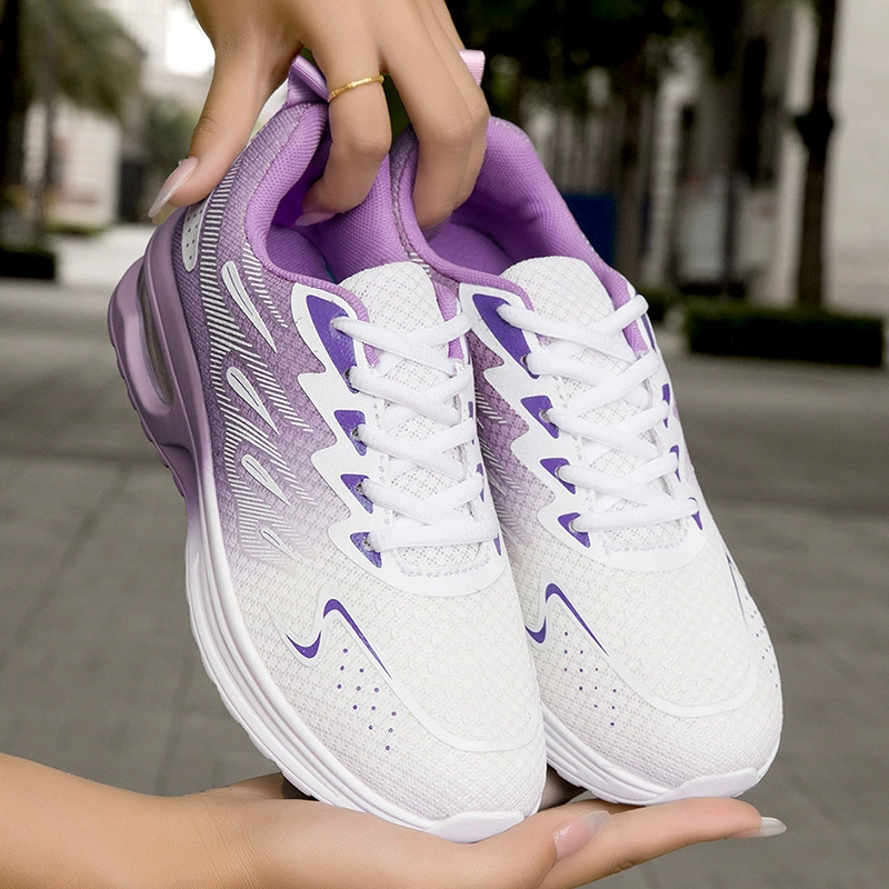 Женская обувь на воздушной подушке, кроссовки, туфли из сетчатой ​​ткани, спортивная обувь на шнуровке с круглым носком размера 35-42, женская амортизирующая повседневная обувь на плоской подошве.