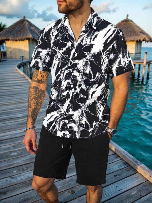 2025 nuevo estilo Amazon transfronterizo tendencia de moda casual europea y americana camisa de manga corta pantalones cortos traje MB1 MA1