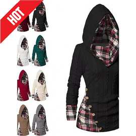 2024女式连帽衫坑条毛衣长袖运动衫连帽衬衫休闲套头运动衫