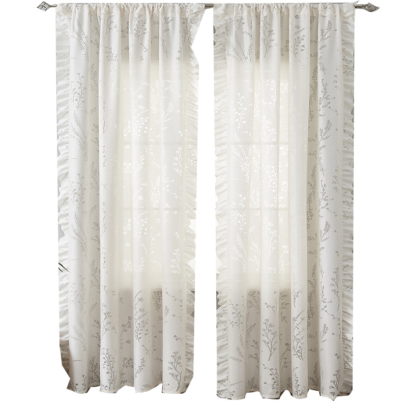 American Style Reed Flower Ruffle Blackout Curtains For Living Room_voghion.com
