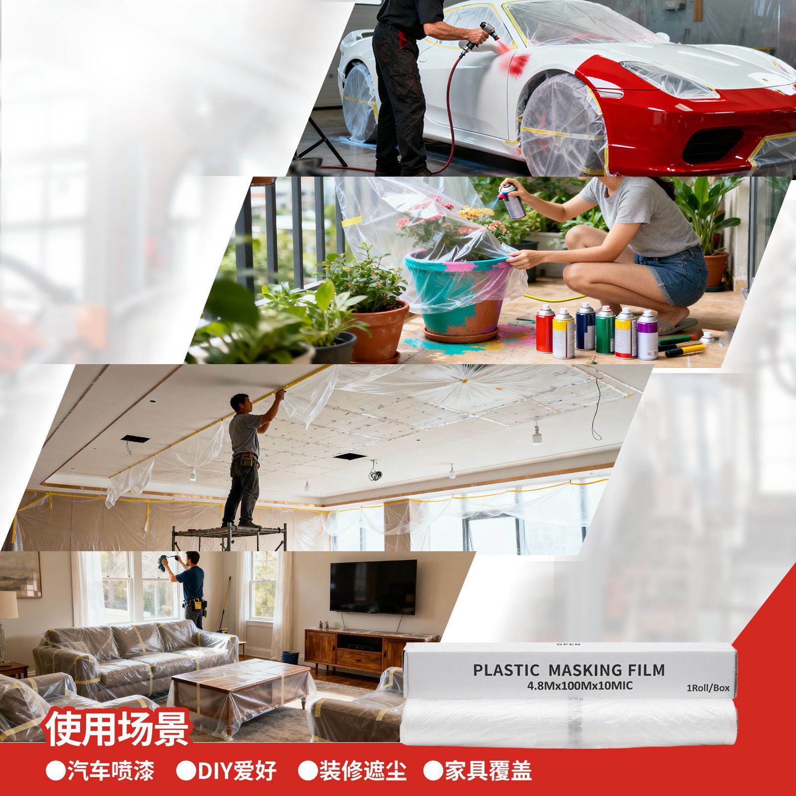 Automotive Spray Paint Masking Film, Large Dust-Proof and Splash-Proof Permeable Plastic Film, Disposable Thickened Transparent Masking Film