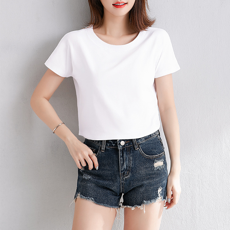 白色大圆领短袖t恤韩版夏季休闲套头宽松显瘦露锁骨上衣女
