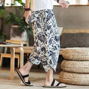2024 summer new Chinese style beach pants ethnic style floral thin a generation of hair