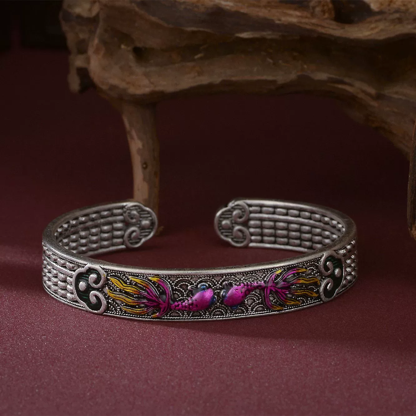 Retro enamel, silver bracelet, Birthday gift