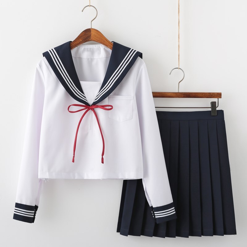 Manufacturer Supplies Japanese-Style Sailor Uniform Jk Uniform Long-Sleeve Spring and Autumn Pleated Skirt Set