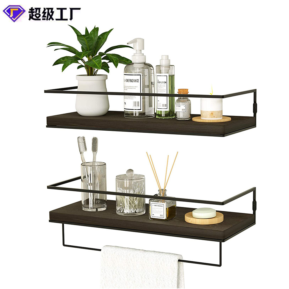 Estante flotante estante de baño dormitorio estante de almacenamiento de baño con barra de toalla estante de almacenamiento moderno vivero estante de suspensión
