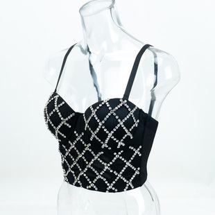 Meihua Sexy Colorful Diamond Tassel Fishbone Corset Fashion Chain Strap Tank Top Unique Outerwear Slim-Fit Fishbone Top