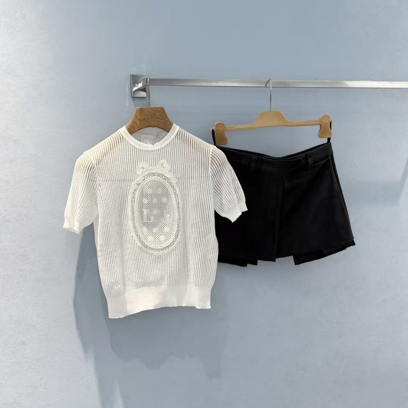 Nanyou Haute Couture D's New Style Chanel-Inspired Round-Neck Jacquard Knit Short-Sleeve Lightweight Breathable Simple Fashion Top