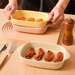 セラミック焼き皿両耳焼き碗チーズ焼き家庭用電子レンジ皿空気揚げ鍋オーブン専用長方形
