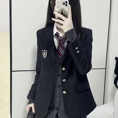 オリジナル JK 制服スーツジャケット女性のための春と秋のカレッジスタイルスクールスタイル黒 3 つボタン西洋スタイル小柄なスーツ