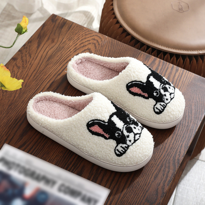 French Bulldog AliExpress Explosions European and American Pet Embroidered Cotton Slippers Men and Women Home Winter Wool Slippers Batch Generation