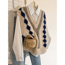 马甲背心女款外穿欧货v领撞色针织新款秋冬冬季外搭叠穿坎肩毛衣