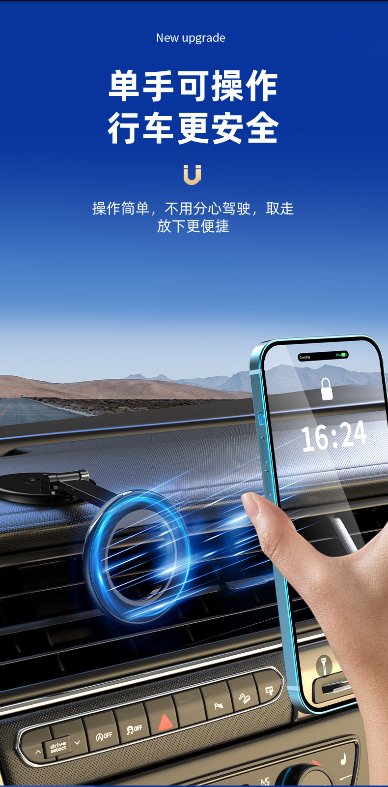 2025 Car Mobile Phone Holder Foldableing Magnetic Navigation Dashboard Car Strong Magnetic Center Console Rotating Holder