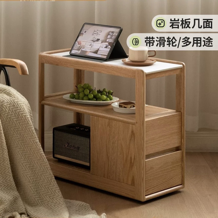 Solid Wood Sofa Side Table, Slate Side Table, Nordic Small Apartment Coffee Table, Living Room Corner Table, Removable Narrow Side Table
